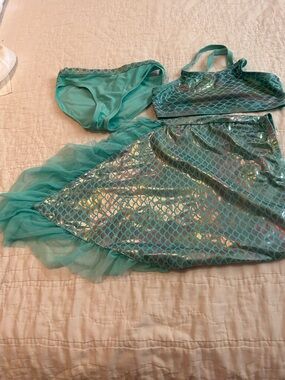 Girls Teal Mermaid Two-Piece Swim Set with Skirt
